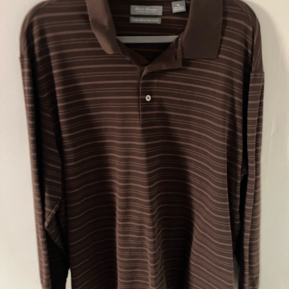 Daniel Cremieux Men's Brown Striped LS Polo Shirt, Great Condition